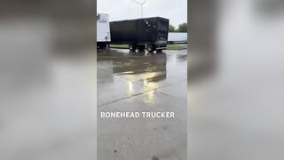 Bonehead trucker drops trailer in the fuel island #bonehead