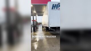 Bonehead trucker drops trailer in the fuel island #bonehead