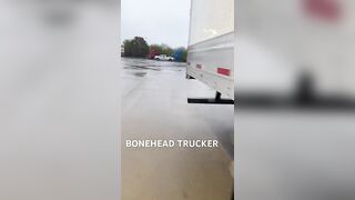 Bonehead trucker drops trailer in the fuel island #bonehead