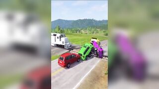 Double Flatbed Trailer Truck vs speed bumps|Busses vs speed bumps #232 | Beamng Drive