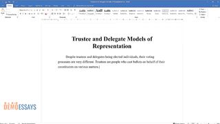 Trustee and Delegate Models of Representation - Essay Example