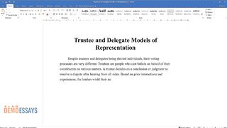 Trustee and Delegate Models of Representation - Essay Example