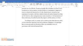 Trustee and Delegate Models of Representation - Essay Example