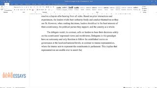 Trustee and Delegate Models of Representation - Essay Example