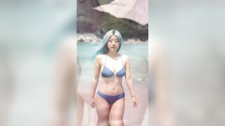 Japanese Girls in Pink and Blue Bikinis