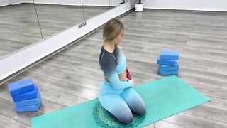 Leg-split stretching with gymnastic elastic band. Yoga exercises for legs & feet. Split & oversplit