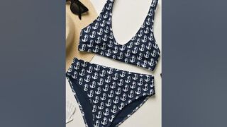 Navy blue nautical (personalized) swimsuits and bikinis