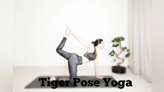 The Tiger Pose, also known as Vyaghrasana in Sanskrit, is a yoga posture