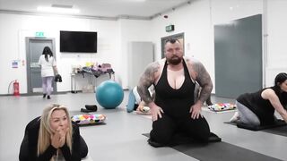 Eddie Hall Tries Pregnant Yoga *someone leaves* #yoga