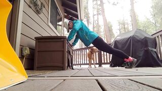 Junebug helped me stretching on the deck, then she got a reward of the day!