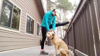 Junebug helped me stretching on the deck, then she got a reward of the day!