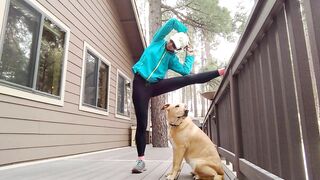 Junebug helped me stretching on the deck, then she got a reward of the day!