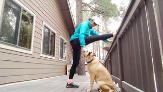 Junebug helped me stretching on the deck, then she got a reward of the day!