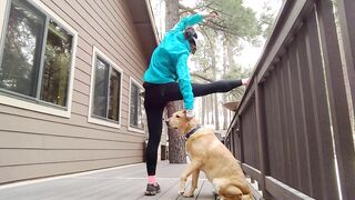 Junebug helped me stretching on the deck, then she got a reward of the day!