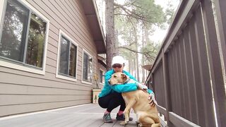 Junebug helped me stretching on the deck, then she got a reward of the day!