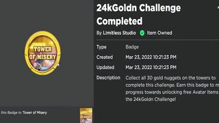 GET THIS BADGE FOR FREE ACCESSORIES! 24kGoldn Challenge Tower of Misery! (ROBLOX)