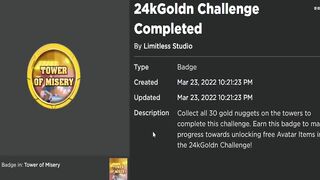 GET THIS BADGE FOR FREE ACCESSORIES! 24kGoldn Challenge Tower of Misery! (ROBLOX)