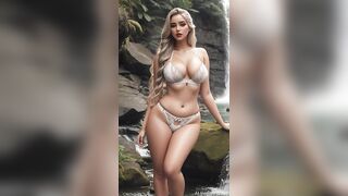 Exotic AI models in lingerie posing near a waterfall | AI Art Lookbook | AI Beauty and Art