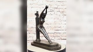 Sexy Erotic Girl in Lingerie Tied to a Column w/ Cupid - Art Deco Bronze Sculpture EP-899