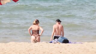 ????????Leopard one piece thong bathing suit try on haul beach, leotard, mature plus size women's swimwear