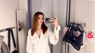 See-through lingerie bra Transparent try on haul in fitting room