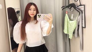 Transparent Clothes Try-on Haul in Dressing Room | See-through clothing