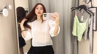 Transparent Clothes Try-on Haul in Dressing Room | See-through clothing