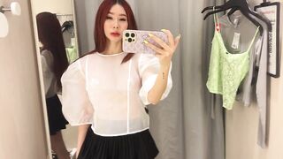 Transparent Clothes Try-on Haul in Dressing Room | See-through clothing