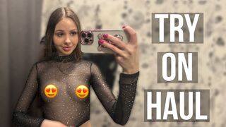 [4K] Try on Haul Transparent Clothes in dressing room with Nora