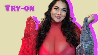 4K Transparent See Through Sheer Lace Lingerie Try-on w MIRROR VIEW | Plussize, Curvy, Big girl