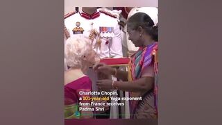 Charlotte Chopin, a 101 year old Yoga exponent from France receives Padma Shri