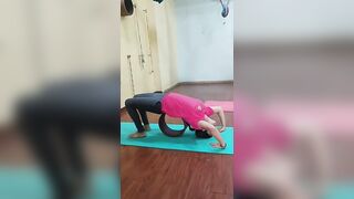 Improve back bend with yoga wheel #yoga #trendingreels #youtubeshorts #shorts