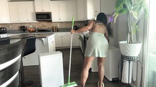 CLEAN THE KITCHEN WITH ME IN SHEER LINGERIE