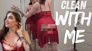 [4K] TRANSPARENT cleaning mirror | Clean with me 2024 | See-Through Lingerie red Robe