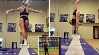 SWING AND A MISS! Olivia Dunne shows off flexible skills in figure-hugging training