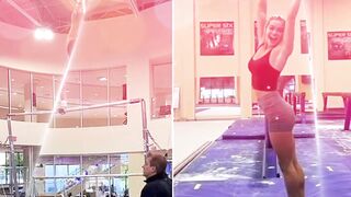 SWING AND A MISS! Olivia Dunne shows off flexible skills in figure-hugging training