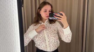 4K Try On Haul Elegant Sheer Lace Blouse