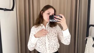 4K Try On Haul Elegant Sheer Lace Blouse