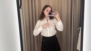 4K Try On Haul Elegant Sheer Lace Blouse