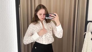 4K Try On Haul Elegant Sheer Lace Blouse