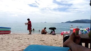 Nha Trang is a hot tourist destination with foreign tourists wearing bikinis