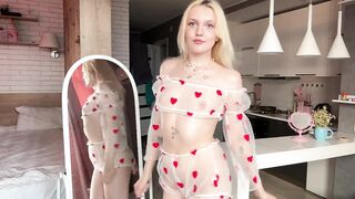 [4K] TRANSPARENT Sheer LINGERIE SET TRY-ON with MIRROR VIEW | NATURAL PETITE BODY