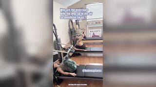 Footwork on Pilates Tower or Cadillac ( legs press up) #pilates #legs , #stretching #anklestrength