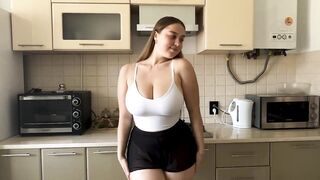 [4K USA Housewife] Transparent Try On Haul | Clean With Me in Cute Sheer Shorts