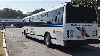 NJT and NJT Police Department: Grumman Flexible #1596 #3057 #190 at NJ Bus Festival and MCI #5531