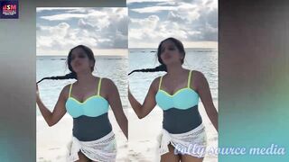 Bhojpuri Actress Monalisa having fun in Pool wearing Blue Bikini with Husband