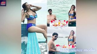 Bhojpuri Actress Monalisa having fun in Pool wearing Blue Bikini with Husband