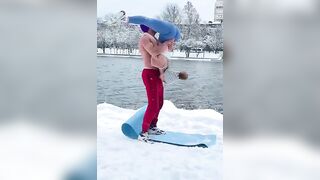 Crazy Yoga in the Snow with girl! ????