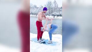 Crazy Yoga in the Snow with girl! ????