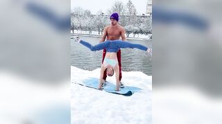 Crazy Yoga in the Snow with girl! ????